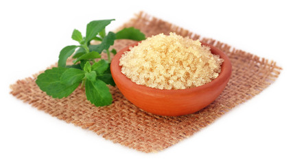 Sugar with stevia leaves