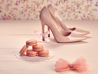 Woman essentials, fashion high heels. Macarons  