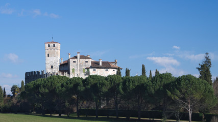 Fototapeta na wymiar Winter view of the medieval Villalta castle, Fagagna, Friuli, Italy 