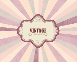 Abstract background. Ray beams retro card. Vintage frame over retro textured background