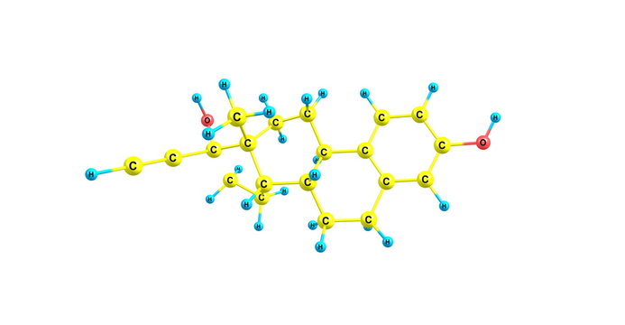 Ethinyl Estradiol Molecule isolated on white