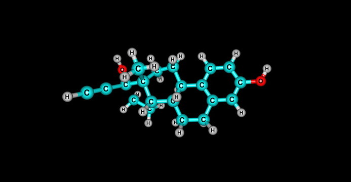 Ethinyl Estradiol Molecule isolated on black