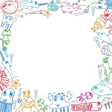 children's sea creatures square frame background