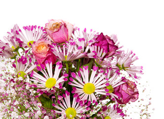 Bouquet of pink flowers  isolated on white.