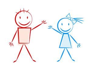 Girl and boy, sketch.