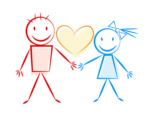 Girl and boy with heart. Love.
