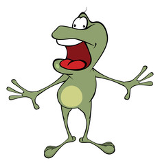 A green frog. Cartoon 