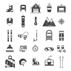 Winter Sports and Activity Outline Icon Set