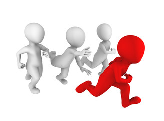 3d white people running with a red leader