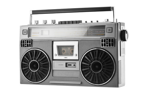 Silver old-school  ghetto blaster or boombox isolated on a white