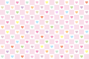 チェックとハートのシームレス背景　カラフルピンク