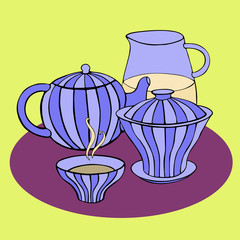 Cute tea set. Vector image.