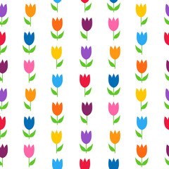 Colorful tulips over white seamless pattern