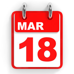 Calendar on white background. 18 March.
