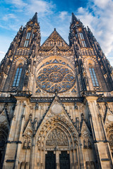 Fototapeta na wymiar Front view of the main entrance to the St. Vitus cathedral in Prague, Czech Republic