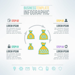 Vector money bags infographic template with icons set suitable for business presentations, reports, statistic layout