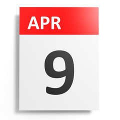 Calendar on white background. 9 April.