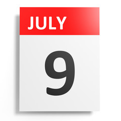 Calendar on white background. 9 July.