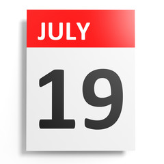 Calendar on white background. 19 July.