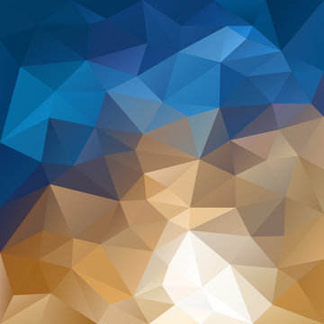 vector polygon background with irregular tessellation pattern - triangular geometric design in natural color - blue, beige and brown
