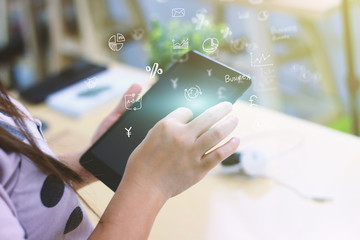 Woman using digital tablet,Social media concept.