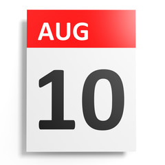 Calendar on white background. 10 August.