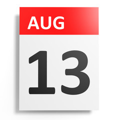 Calendar on white background. 13 August.