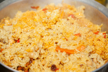 Closeup of vegetarian rice dish pilav with selective focus
