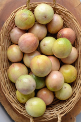 A basket of passion fruits on a white background