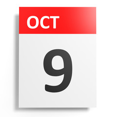 Calendar on white background. 9 October.