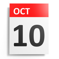 Calendar on white background. 10 October.