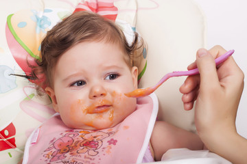 Feeding smudgy and angry baby