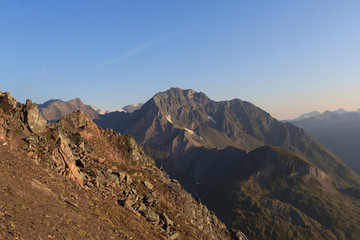 Mountain panorama at sunrise in Hohe Tauern Alps, Austria