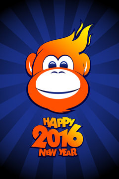 Happy 2016 year fiery monkey card.