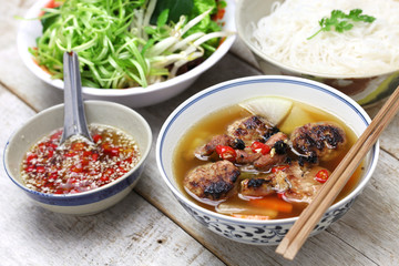 bun cha, grilled pork rice noodles and herbs, vietnamese cuisine
