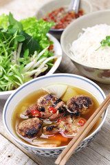 bun cha, grilled pork rice noodles and herbs, vietnamese cuisine