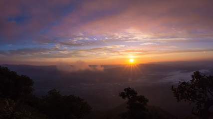 Fototapeta na wymiar Sunrise in early morning with sea mist at Doi Luang Chiang Dao , Chiang Mai ,Thailand