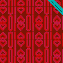I love you striped pattern retro funky style with heart shape in red color gradually change to pink color and Carmine red background.