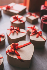 Gift boxes heart. The concept of celebrating Valentine's Day.