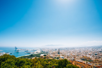 Fototapeta premium Cityscape panoramic aerial view of Malaga, Spain. Panorama of re