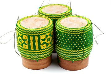 Handmade of Weave Bamboo Rice Container North-East Thailand Styl