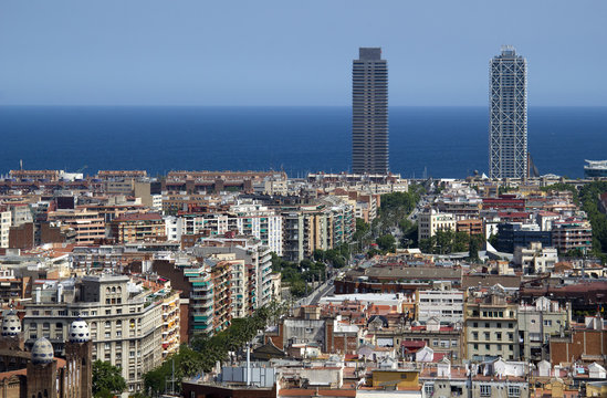 View towards the sea in Barcelona, Spain