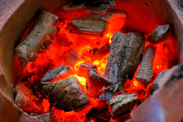 Red fire burn in stove