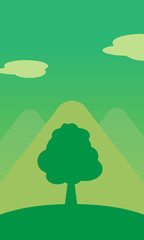 Tree and Mountain. Vector Illustration in Flat Design
