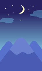 Moon star and Mountain. Vector Illustration