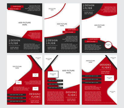 Set of Vector design of the black and red flyers, cover, brochure, poster, report with places for pictures. Vector templates for your business in A4 size.