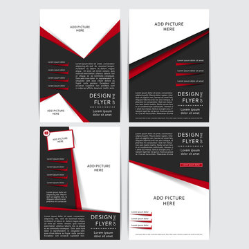 Set of Vector design of the black and red flyers, cover, brochure, poster, report with places for pictures. Vector templates for your business in A4 size.