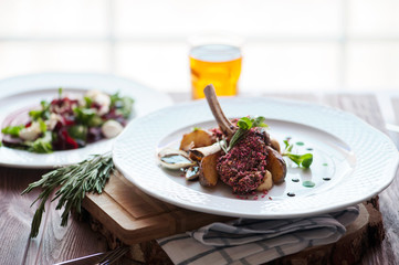 Rack of Lamb with mushrooms and roast potatoes