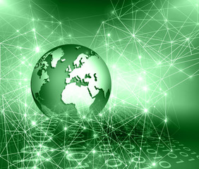 Best Internet Concept of global business. Globe, glowing lines on technological background. Electronics, Wi-Fi, rays, symbols Internet, television, mobile and satellite communications