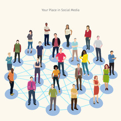 conceptual vector illustration with group of people connected to each other